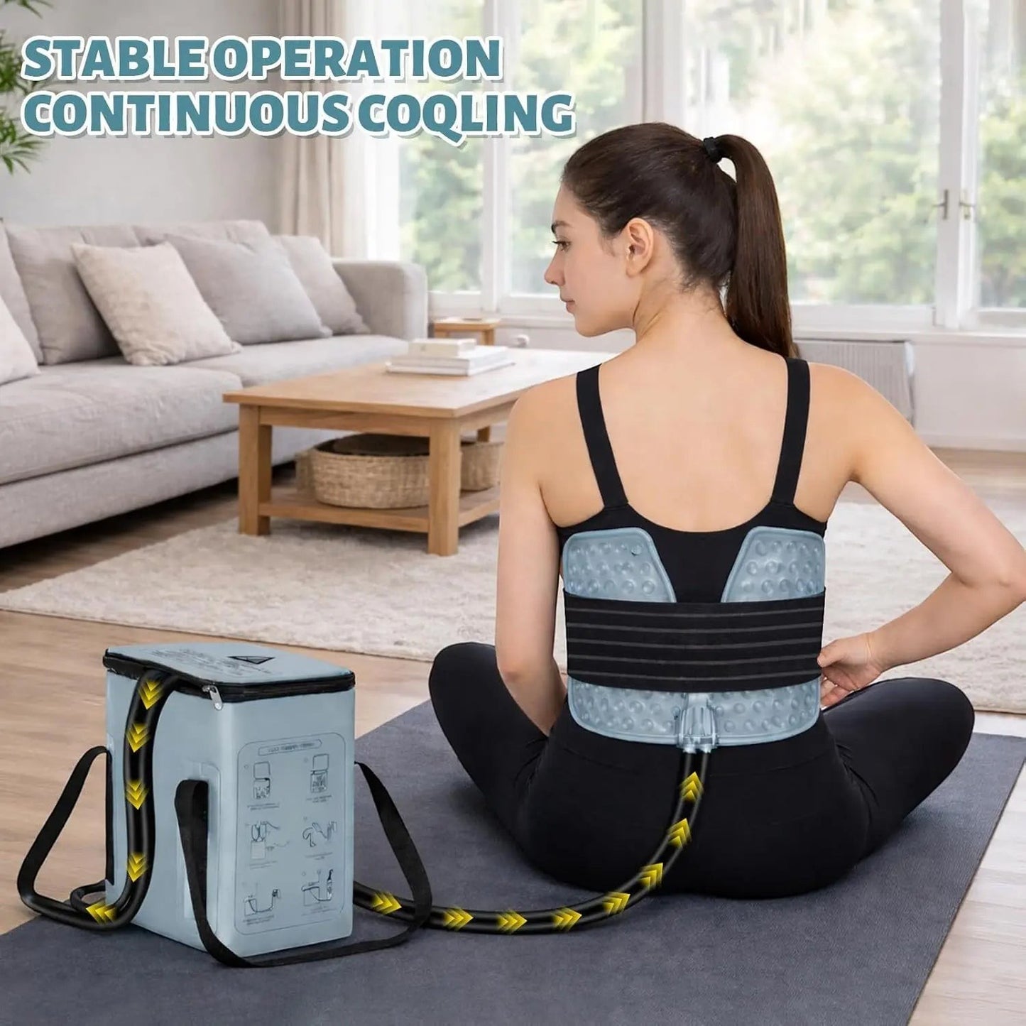 Pure Motion grey circulating cold therapy machine with wrap for back pain relief and recovery.