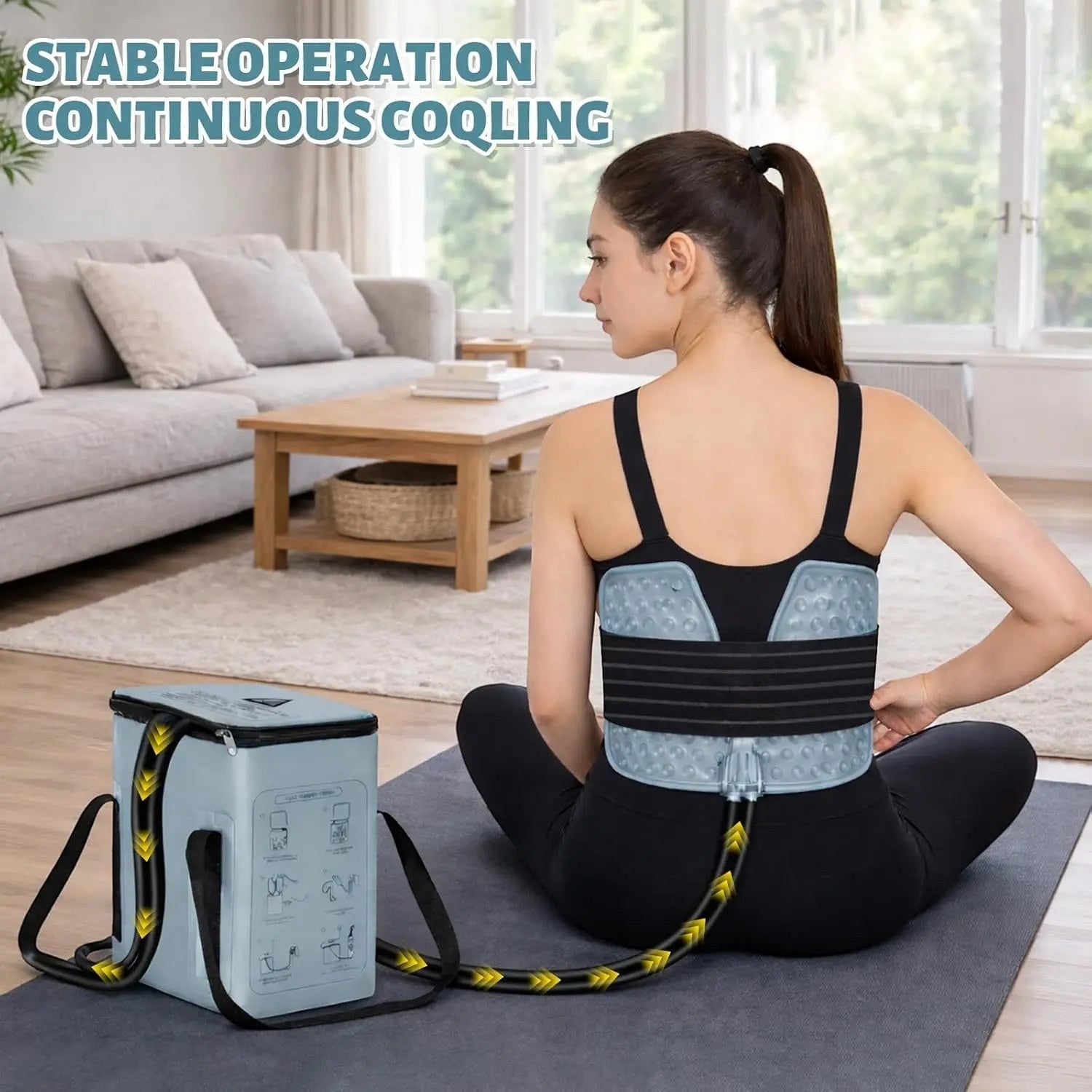 Pure Motion grey circulating cold therapy machine with wrap for back pain relief and recovery.