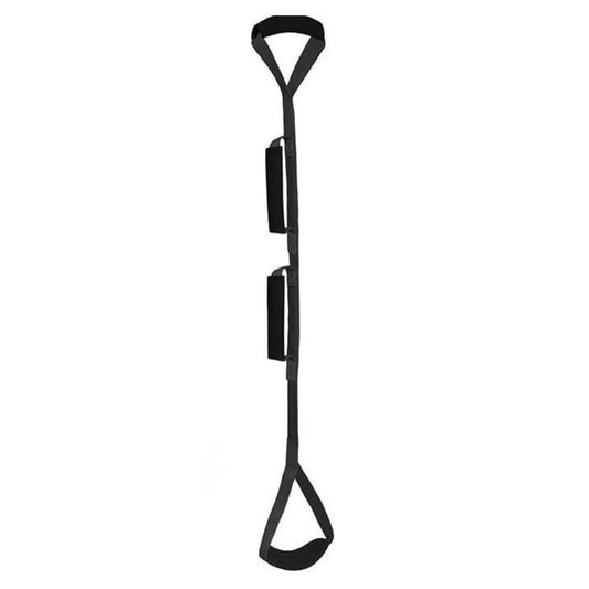 Pure Motion black nylon leg mobility strap with padded handles for assisted lifts and stretches.
