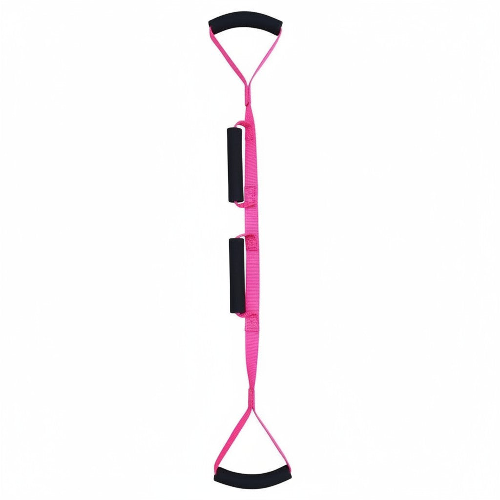 Pure Motion pink nylon leg mobility strap with padded handles for assisted stretching and physical therapy.