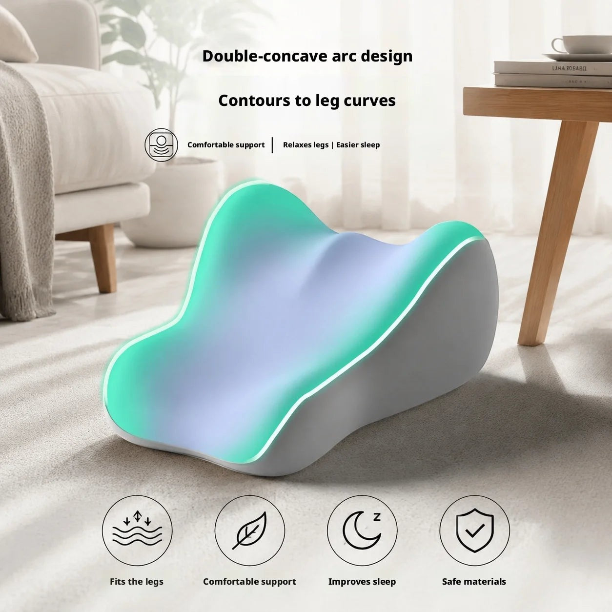 Pure Motion memory foam leg elevation pillow with a double-concave arc design for ergonomic support and better sleep.